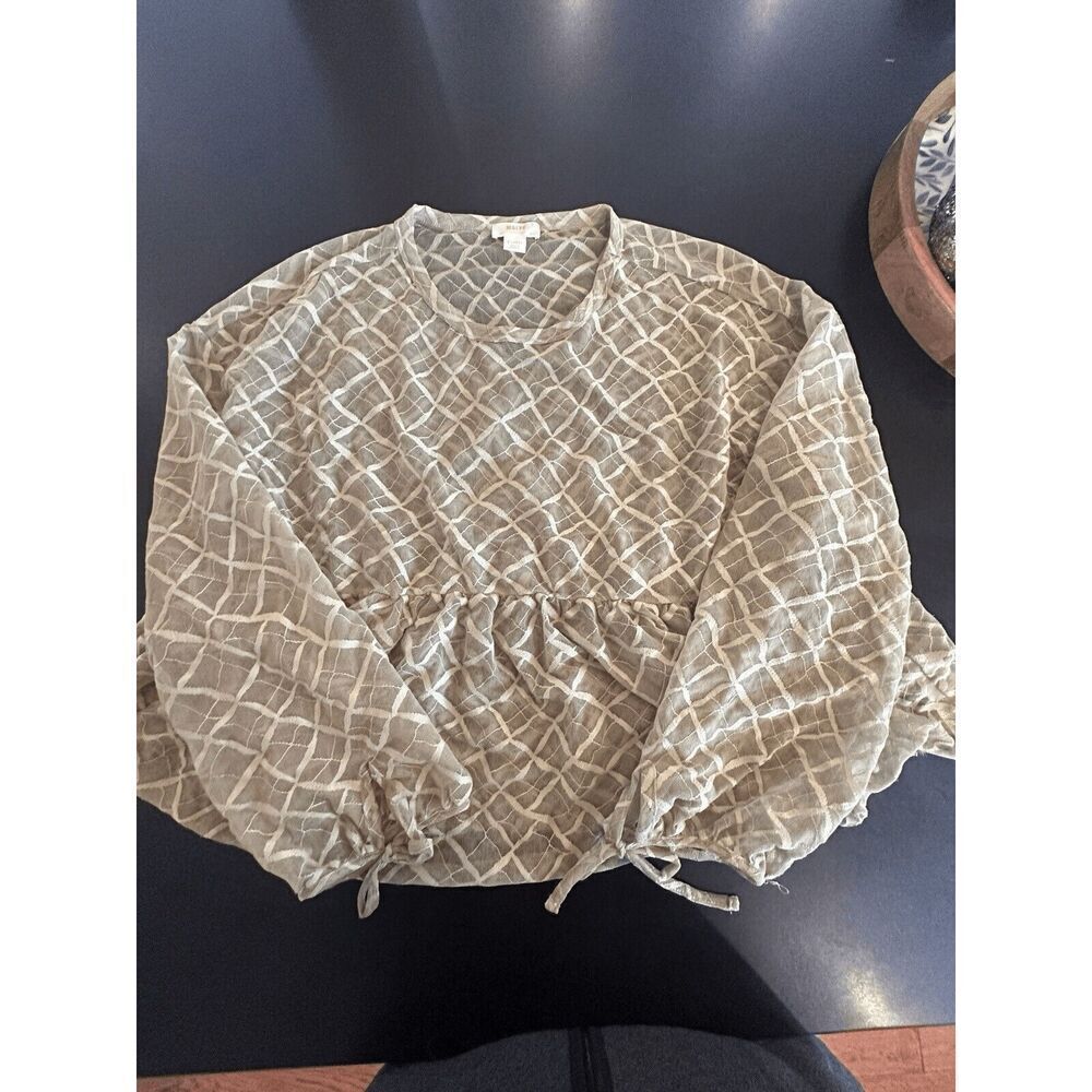 Maeve Beige Grid-Print Peasant Blouse